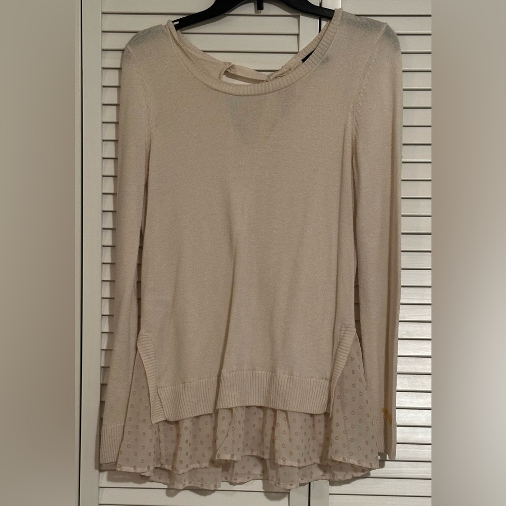 Ann Taylor Women's Ruffle Bottom Pullover Sweater Ivory Wool Blend Size M
